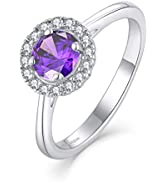 JO WISDOM Women Ring,925 Sterling Silver Halo Ring with 6MM 5A Cubic Zirconia,Jewellery for Women