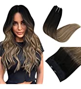 Easyouth Wire Hair Extensions Human Hair Balayage Fish Line Hair Extensions Ombre Brown to Blonde...