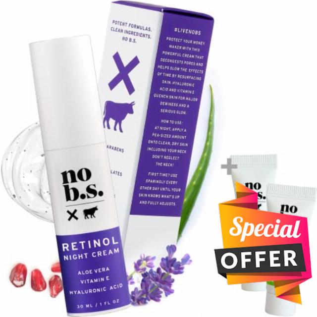 No B.S. Retinol Cream - Retinol Night Cream with Hyaluronic Acid. Clean Award-Winning Formula For Wrinkles And Dark Spots. Vegan.