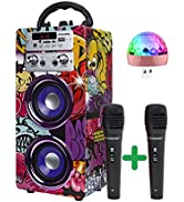 DYNASONIC - (3rd Gen Portable Bluetooth Speaker with Karaoke Mode and Microphone, FM Radio and US...