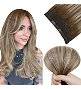 Easyouth Real Wire Hair Extensions Human Blonde Balayage Fish Line Hair Extensions Ombre Blonde W...