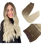 Easyouth Weft Hair Extensions Blonde Balayage Weft Human Hair Ombre Double Weft Extensions Blonde...