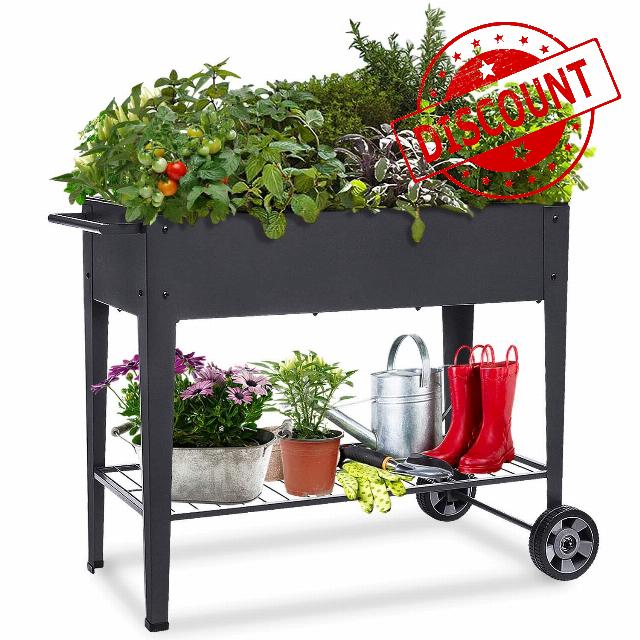 FOYUEE Raised Planter Box with Legs Outdoor Elevated Garden Bed On Wheels for Vegetables Flower Herb Patio