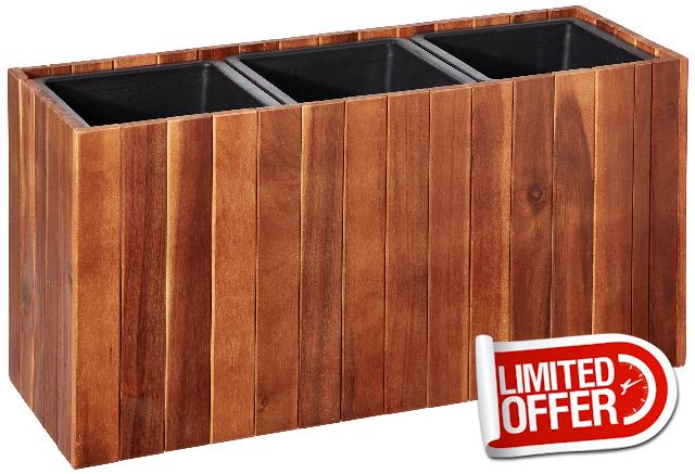 Amazon Aware Acacia Wood 26-Inch Rectangular Planter Box with Three Inner Plastic Liners