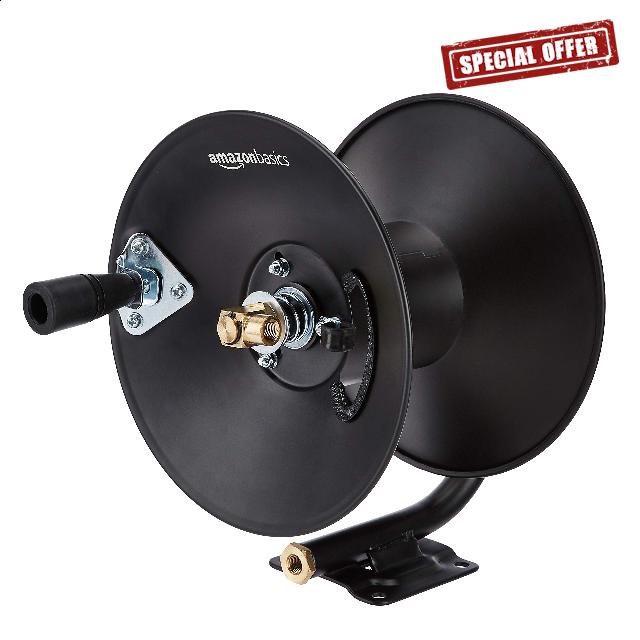 Amazon Basics Manual Hose Reel - Fits 3/8-Inch by 50-Feet Air Hoses (Not Included)