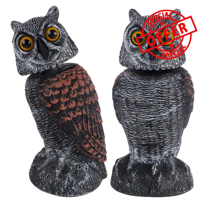 Hausse 2 Pack Bird Scarecrow Fake Owl Decoy Sculpture