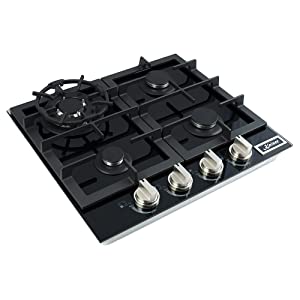 range cooker in black with brass knobs