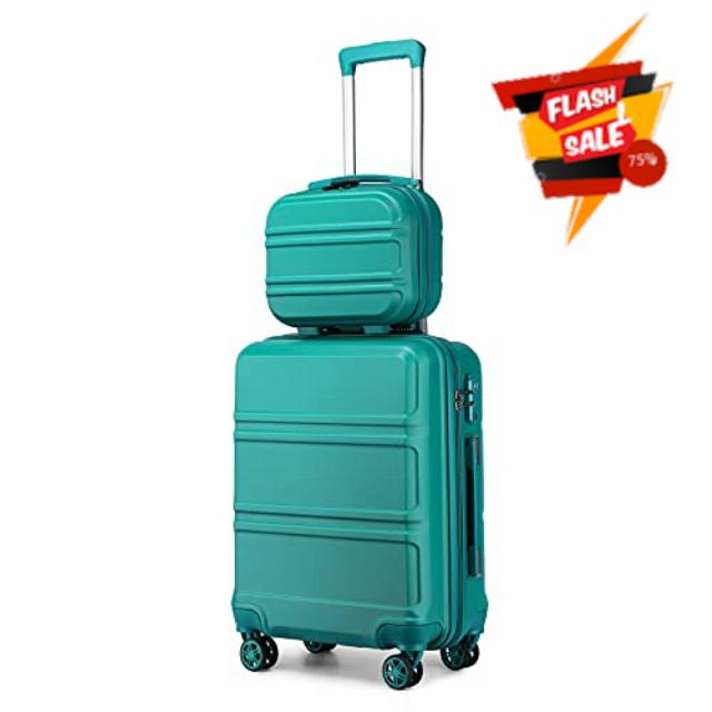 Kono Luggage Sets of 2 Piece Lightweight 20 inch ABS Hard Shell Travel Carry on Suitcase with TSA Lock + 12 inch Portable Hand Cabin Case (Turquoise)