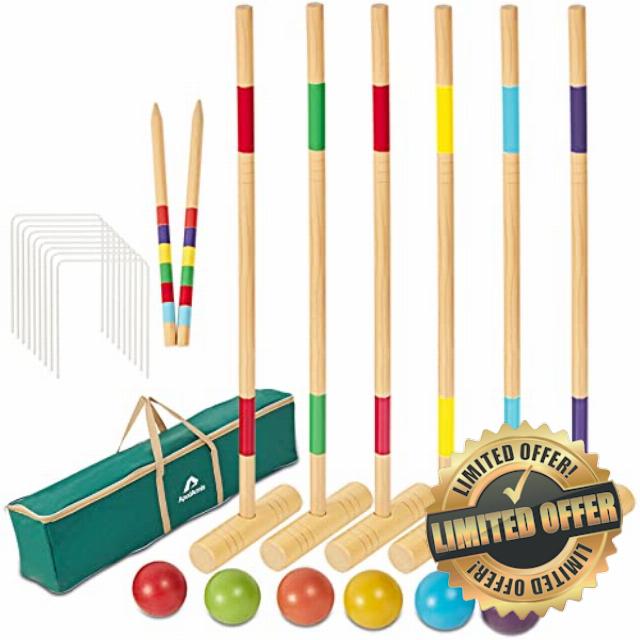 ApudArmis 35In Six Player Croquet Set with Deluxe Premiun Pine Wooden Mallets