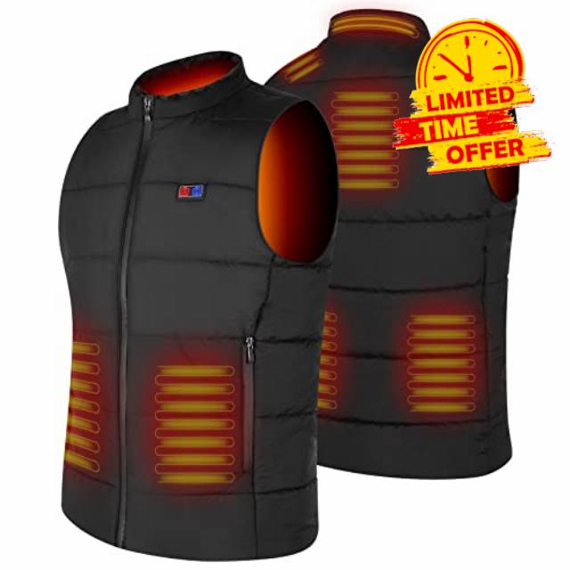 Glifetoy Heated Gilet Heated Jacket For Men Women 8 Heating Zones Winter Warm Heated Vest 3 Levels Heated Body Warmer Heated Coat USB Electric Vest Coats for Ski Hiking Moto (Not Battery)
