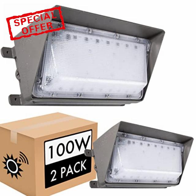 2 Pack 100W LED Wall Pack Lights with Photocell