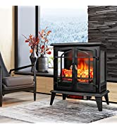 GiantexUK Electric Fireplace, 1800-2000W Freestanding Fire Heater with Adjustable Temperature, Ov...