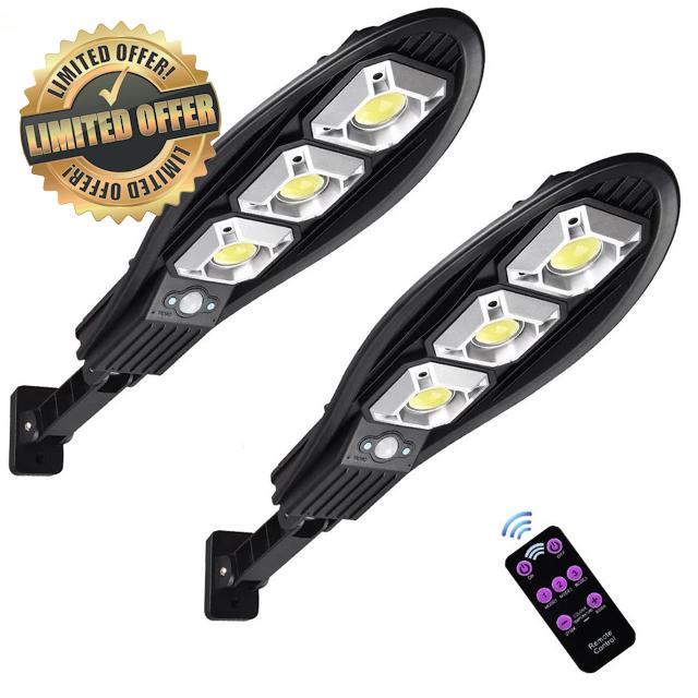 2 Pack Solar Street Lights 90LED/COB SMD Outdoor Solar Lamp with 6Pcs Screws