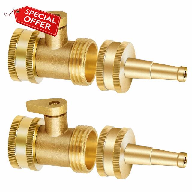 Jet Nozzle Water Hose High Pressure with Garden Hose Shutoff Valve Brass Heavy Duty 3/4" GHT Connector 4 Pack