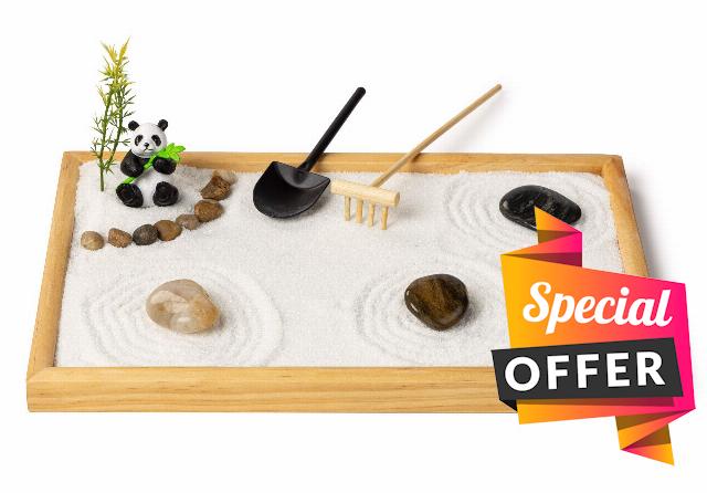 Zen Garden with Panda - Relaxation & Meditation Gift - 12x8 Inches Large - Premium Japanese Zen Garden Kit - Perfect Size for Home Office or Work Desk - Panda Lovers - Gusta Products
