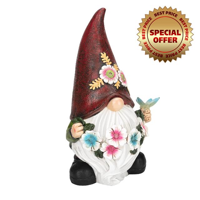 Garden-Life Gnome Garden Decor-Large Garden Statue and Sculpture with Solar Lights