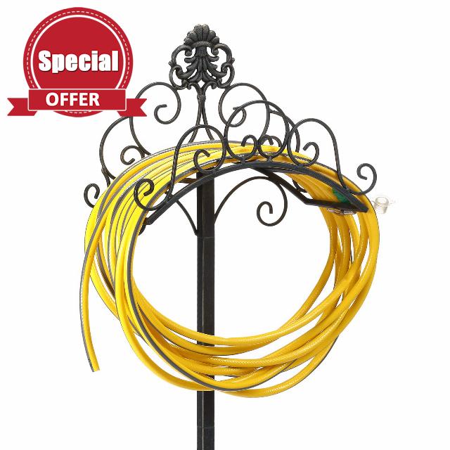 WEMPOLU Garden Hose Holder Stake Clearance Heavy Duty Metal Decorative Hose Stand Water Hose Holder Freestanding for Outside Lawn Yard