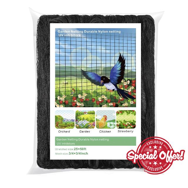 WOSCMI Bird Netting - 25 X 50 feet Garden Netting for Birds Tree Nets for Fruit Trees 3/4 inch Mesh Size Bird Netting for Garden