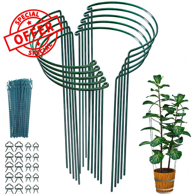 10 Pack Garden Supports for Plants Metal 10" Wide x 24" High Interlock Half Round Garden Plant Support Ring Border Support Plant Support Ring Cage for Rose Flowers Vine Tomato