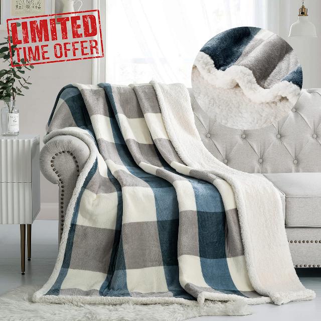PU MEI Sherpa Fleece Throw Blanket 60" x 80" Reversible Plush Fluffy Lattice Flannel Blankets for Sofa Couch Bed