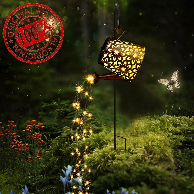 Watering Can with Lights Star Shower Watering Can Solar Twinkle Lights Waterproof Outdoor Decor LED Fairy Lights for Garden Yard Outdoor Lawn Patio Party Decorations Path Lights (Floral Style)