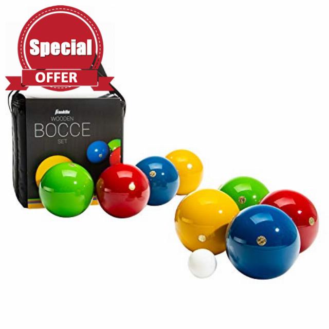 Franklin Sports Bocce Ball Set — 8 Wooden Bocce Balls and 1 Pallino — Beach