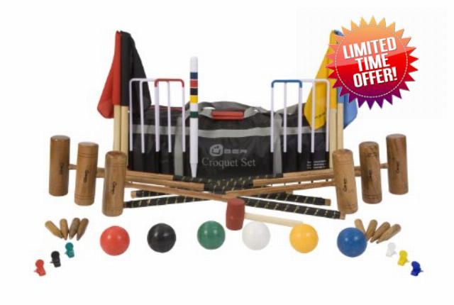 Uber Games 6 Player Pro Croquet Set With Nylon Storage Bag | Contains 2 Sizes Of Hardwood Mallet | Set Includes 6 Composite Balls