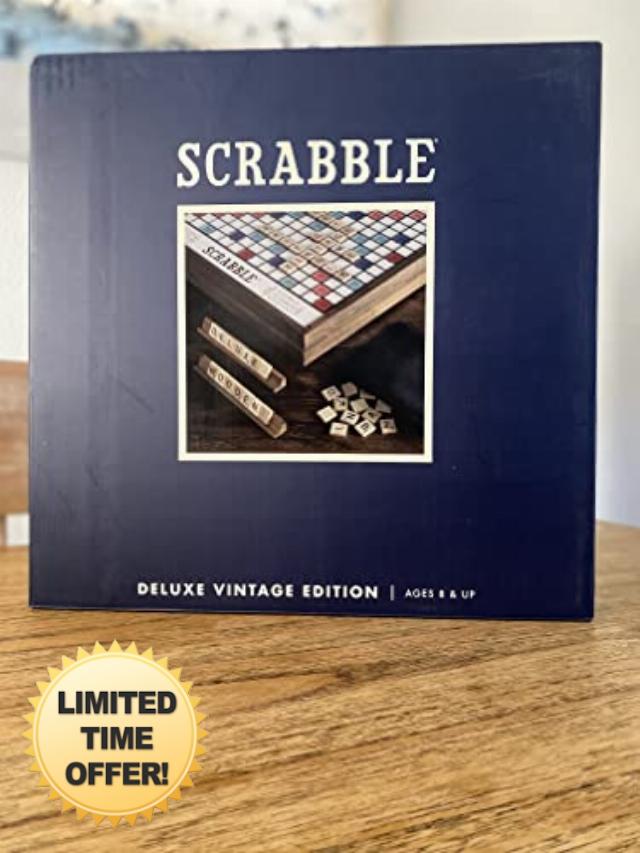 Monopoly Scrabble Deluxe Vintage Wood Game Set with Lazy Susa
