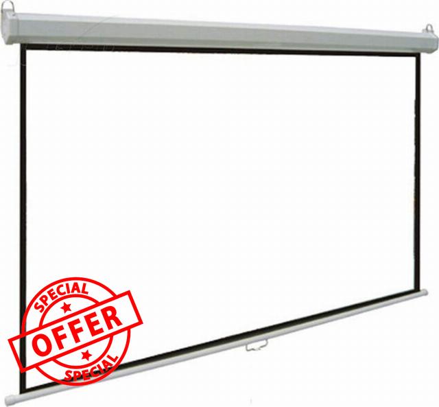 Wall Mount 84 Inch 16:9 Matte White Manual Self-locking Projector Screen Pull Down for Cinema Office