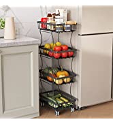 COVAODQ Stackable Fruit and Vegetable Basket Stand, Metal Wire Snack Organizer Shelf,on Wheels wi...