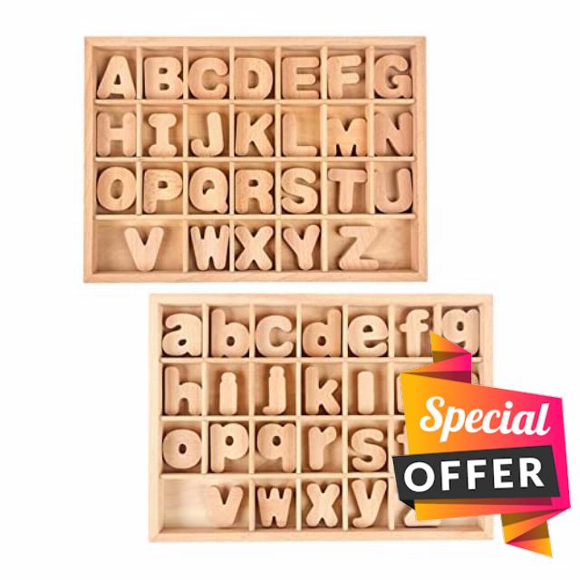 Sharplace Wooden Alphabet Letter Blocks Early Learning Preschool Montessori Toys with Sorting Box Building Stacking Blocks for Boys Girls Toddlers