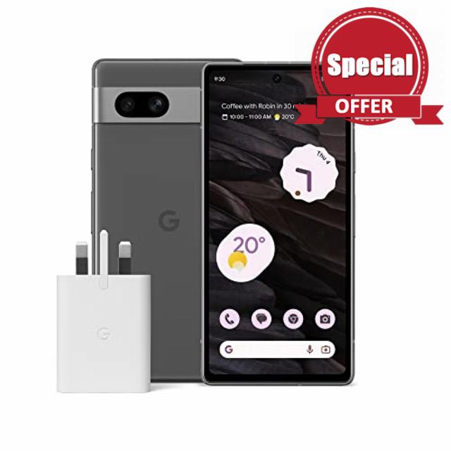 Google Pixel 7a and Pixel 30W Charger Bundle – Unlocked Android 5G Smartphone with Wide-Angle Lens and 24-Hour Battery - Charcoal (Amazon Exclusive)