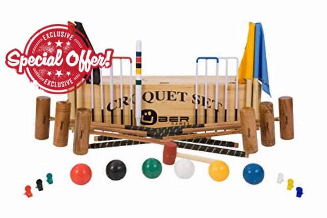 Uber Games 6 Player Pro Croquet Set With Wooden Box | Contains 6 Hardwood Mallets In 2 Sizes | Set Includes 6 Composite Balls