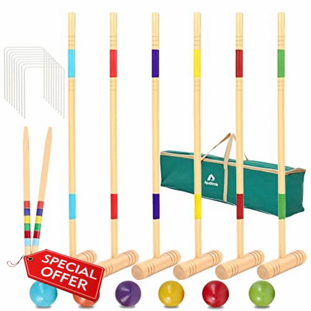 ApudArmis 32In Six Player Croquet Set with Deluxe Premiun Pine Wooden Mallets