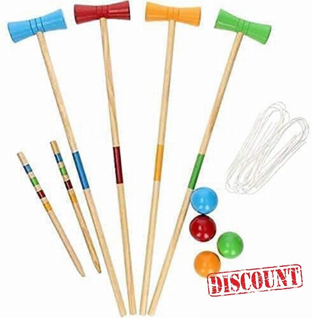 SZDYQ Kids Children's Juniors 4 Player Croquet Set