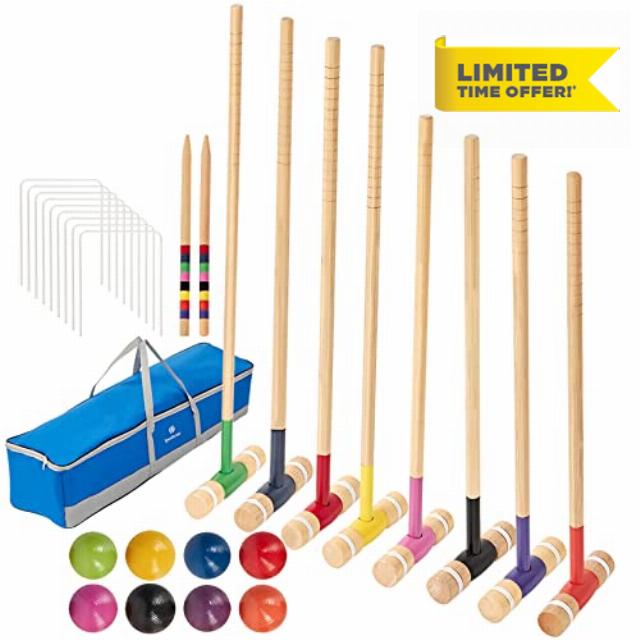 SpeedArmis 8 Players Croquet Set with 32In Regulation | 28In Standard Size Rubber Wood Mallets