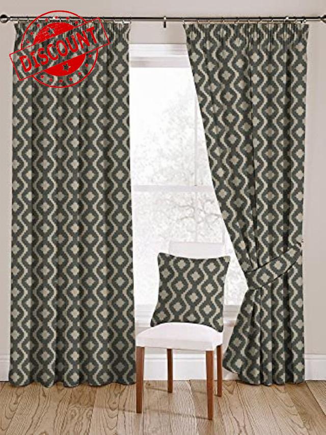 McAlister Textiles Arizona Curtains 2 Panels | Duck Egg Blue Aztec Geometric Design Made to Order Curtains & Drapes | Cotton Eyelet Blackout Lined Width 228cm (90”) x 228cm (90")
