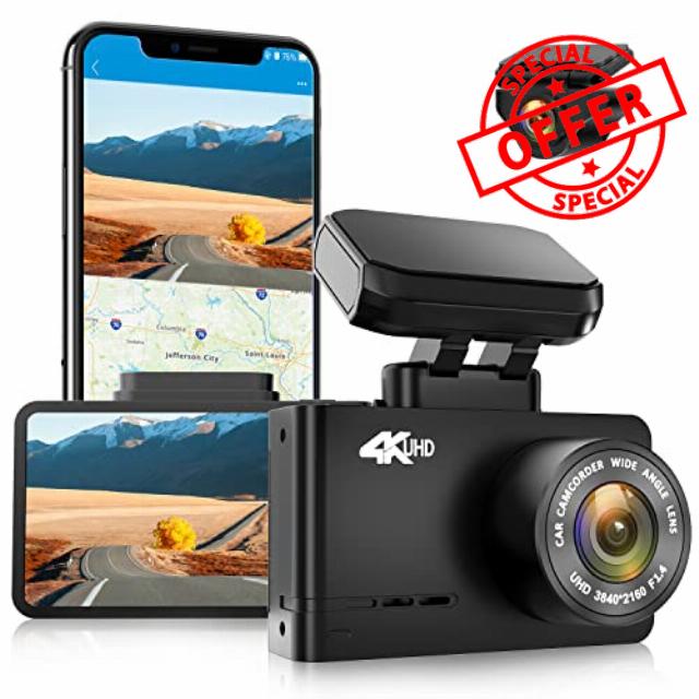WOLFBOX D07 4K Dash Cam Front and Rear Built-in WiFi GPS