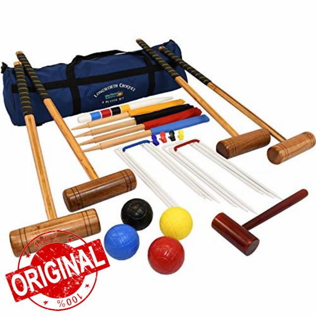 Big Game Hunters Longworth Croquet Set - 4 Player UPGRADED Full Sized Adult Set in a Canvas Storage Bag from