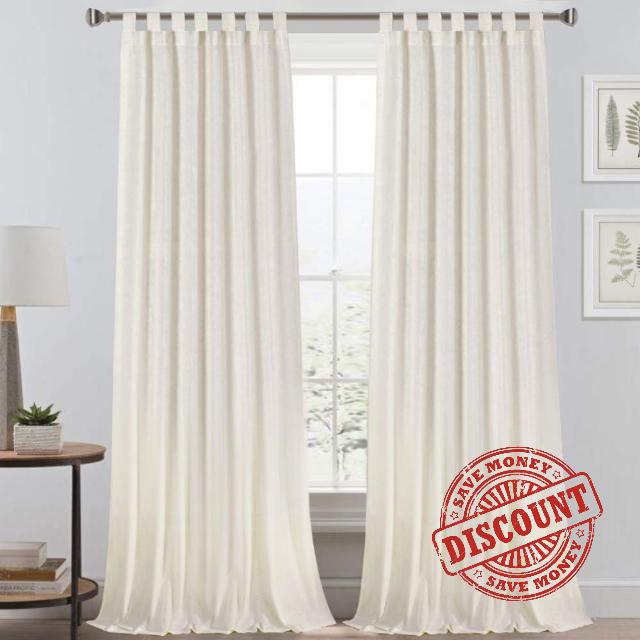 PrinceDeco Tab Top Linen Curtains Light Filtering Curtains Breathable and Airy Window Treatment Drapes Window Treatment Drapes for Bedroom Extra Long 108 - Inch