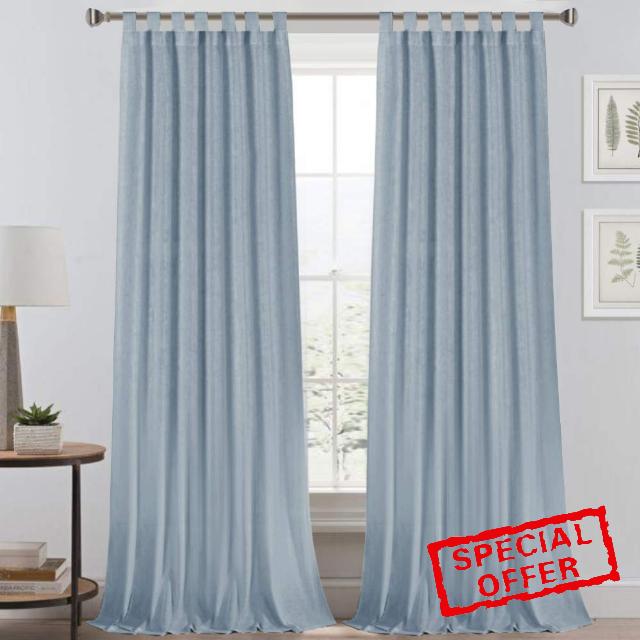 Linen Curtains Natural Linen Blended Tab Top Window Treatments Panels Extra Long Window Treatments Panels Drapes for Living Room / Bedroom Light Filtering Curtains(2 Panels