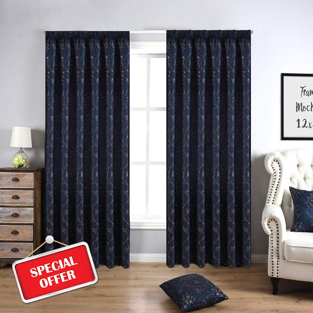 QINUO HOME Double Layer 72 inch Drop Jacquard Floral Pencil Pleat Blackout Curtains - Premium Room Darkening Curtain Draperies for Bedroom