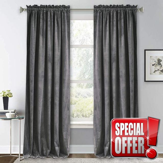 RYB HOME Grey Velvet Curtains 108 inch Length - Elegant Long Drapes for Bedroom