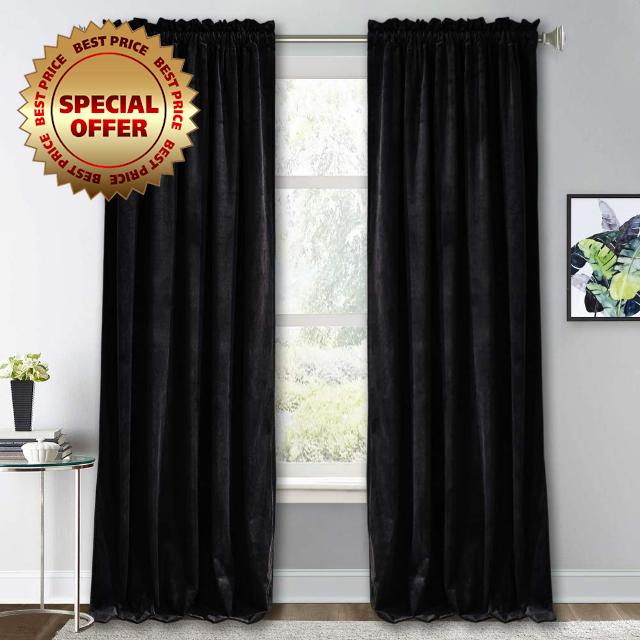 RYB HOME Black Velvet Curtains for Bedroom