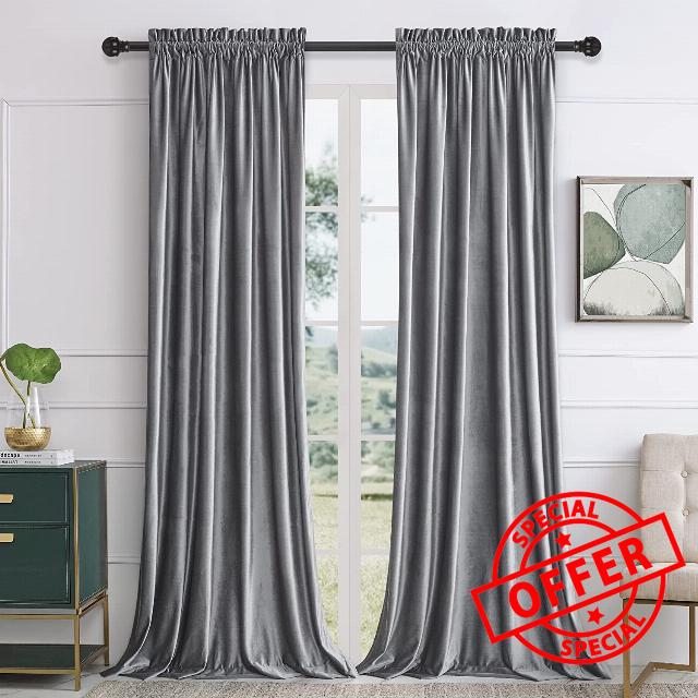 SANCHUNG Grey Velvet Curtains for Living Room Silver Decor Blackout Thermal Insulated 2 Panels 90" Width x 90" Length Rod Pocket Darkening Drapes for Bedroom