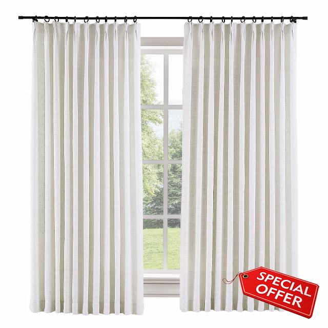 ChadMade Extra Wide Curtain Panels 150" W x 96" L Polyester Linen Drapes with Blackout Thermal Lining Pinch Pleat Curtain Panels Solid Luxury Drapable Livingroom (1 Panel) Beige White