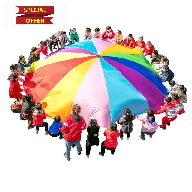 Rainbow Parachute Kids Parachute Game | Outdoor Lawn Group Activity Game | Exercise Children's Hand-eye Coordination (Size : 10m)