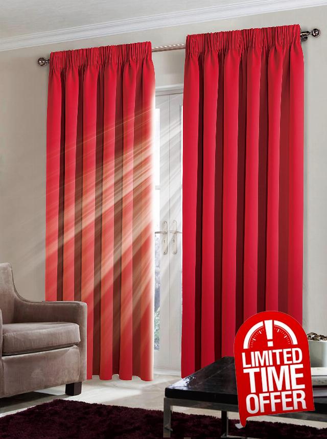 STHL Luxury Curtain Pair Set Pencil Pleat Heavy Thermal Blackout Solid Plain Curtain Panels Red W46 x L72 inches