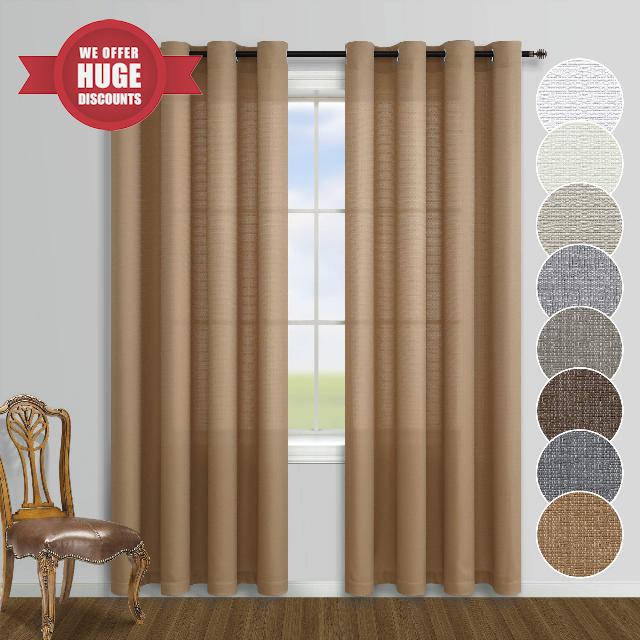 Burlap Color Semi Sheer Curtains 84 Inch Length for Living Room Set 2 Window Panel Grommet Drapes Linen Cotton Textured Country Decor Rustic Farmhouse Curtains for Bedroom Tan Brown 52x84 Inches Long