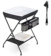Maxmass Baby Diaper Table, Folding Infant Changing Station with 4 Wheels, Storage Shelf & Basket,...